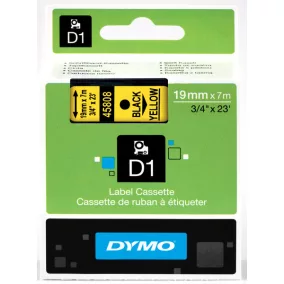 Dymo S0720880 (45808) D1 19mm*7m fek/sárga kazetta