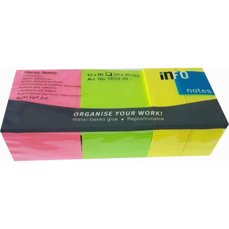 Post it INFONotes 5653-39 50x40mm 80lap NEON 3szín(12db)